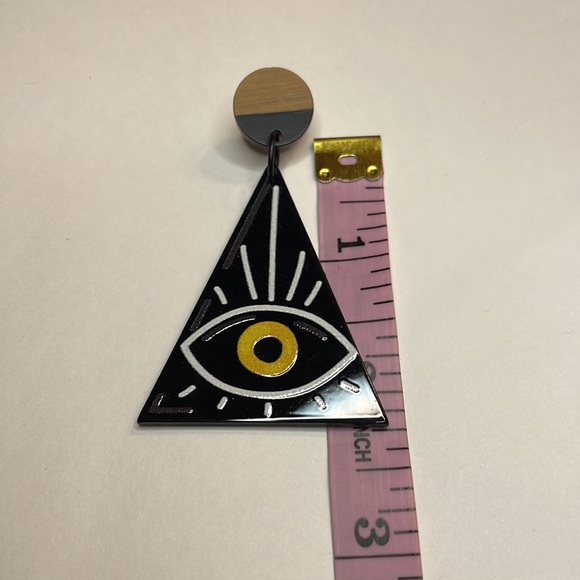 Black Triangle Evil Eye Earrings - Picture 4 of 5